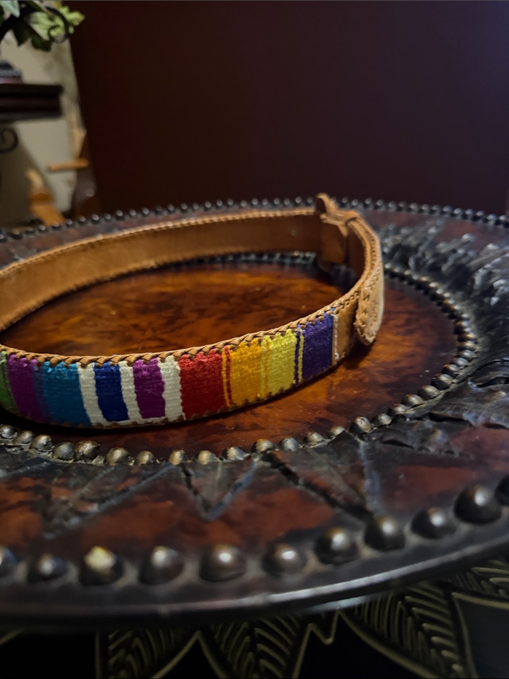 Buttery Soft Handwoven Accent Leather Belt with Color Stripe - Picture 4 of 7